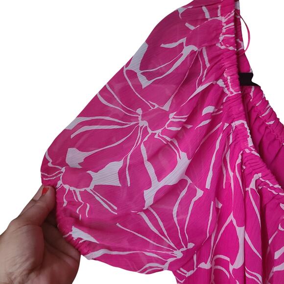 INC International Concepts Pink & White Floral Print Peasant SS Blouse XL - Picture 6 of 9